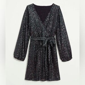 NEW Loft Sequin Faux Wrap Long Sleeve Mini Dress Size 6 NWT